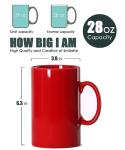 Smilatte 28 OZ Extra Large Ceramic Coffee Mug, M018 Classic Porcelain Boss Super Big Tea Cup with Handle for Office and Home, Red