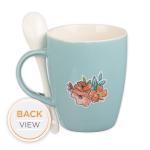 Christian Art Gifts Scripture Coffee and Tea Mug with Ceramic Spoon Set for Women: May the Lord Bless You - Numbers 6:24 Inspirational Bible Verse Hot & Cold Beverages, Light Teal/White Floral, 12 oz.