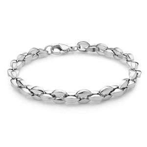 555Jewelry Stainless Steel Solid Unisex Womens Mens Hollow Coffee Bean Link Stylish Solid Lightweight Fashion Jewelry Accessory Chain Bangle Bracelet, Silver 8 Inch
