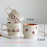 XingXingShunShun Stackable Coffee Mugs Set, Ceramic Espresso Cups for Au Lait, Cappuccino,Latte,Cafe,Mocha,Tea, Geometric Pattern Cups Suit For Housewarming Wedding- 11 oz, Set of 4, Beige&Brown