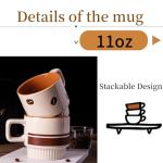 XingXingShunShun Stackable Coffee Mugs Set, Ceramic Espresso Cups for Au Lait, Cappuccino,Latte,Cafe,Mocha,Tea, Geometric Pattern Cups Suit For Housewarming Wedding- 11 oz, Set of 4, Beige&Brown