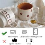 XingXingShunShun Stackable Coffee Mugs Set, Ceramic Espresso Cups for Au Lait, Cappuccino,Latte,Cafe,Mocha,Tea, Geometric Pattern Cups Suit For Housewarming Wedding- 11 oz, Set of 4, Beige&Brown