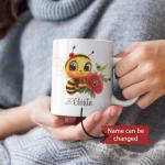 Custom Name Coffee Mug 11oz 15oz, Cute Bee with Poppy Flower Cup, Personalized Adorable Insect Accent Mug, Nature Inspired Ceramic Cup, Gifts for Women