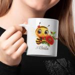 Custom Name Coffee Mug 11oz 15oz, Cute Bee with Poppy Flower Cup, Personalized Adorable Insect Accent Mug, Nature Inspired Ceramic Cup, Gifts for Women