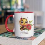 Custom Name Coffee Mug 11oz 15oz, Cute Bee with Poppy Flower Cup, Personalized Adorable Insect Accent Mug, Nature Inspired Ceramic Cup, Gifts for Women
