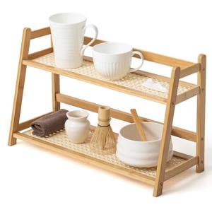 Bamboo 2-Tier Matcha Mug Stand and Organizer