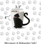 Black Cat Ceramic Coffee Mug: Hand Printed Designs, 12oz