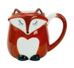 Mozacona 3d Ceramic Fox Relief Hand Painted Coffee Mug Milk Cup with Handle
