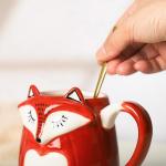 Mozacona 3d Ceramic Fox Relief Hand Painted Coffee Mug Milk Cup with Handle