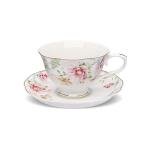 Floral Tea Cup and Saucer Set with Gold Trim