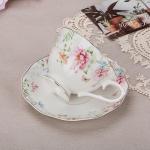 Floral Tea Cup and Saucer Set with Gold Trim
