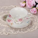 Floral Tea Cup and Saucer Set with Gold Trim