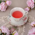 Floral Tea Cup and Saucer Set with Gold Trim
