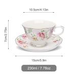 Floral Tea Cup and Saucer Set with Gold Trim