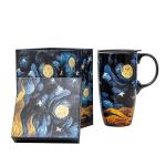 Starry Night Ceramic Coffee Mug with Lid 17oz