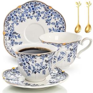 Vintage Country Roses Tea Cups and Saucers Set