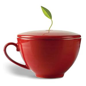 Ruby Red Porcelain Tea Cup with Lid, 8 oz