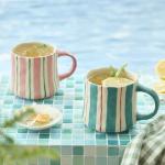 Retro Checkered Ceramic Coffee Mug Set - 16oz