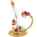 Rose Butterfly Glass Tea and Coffee Mugs Set
