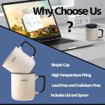 Cute Ceramic Coffee Mug with Lid - 13.5 oz