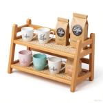 Bamboo 2-Tier Coffee Mug Organizer for Kitchen