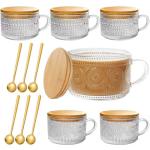Vintage Glass Coffee Mug Set with Bamboo Lids