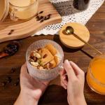 Vintage Glass Coffee Mug Set with Bamboo Lids