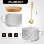 Vintage Glass Coffee Mug Set with Bamboo Lids