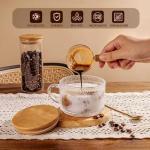 Vintage Glass Coffee Mug Set with Bamboo Lids