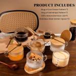 Vintage Glass Coffee Mug Set with Bamboo Lids