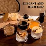 Vintage Glass Coffee Mug Set with Bamboo Lids