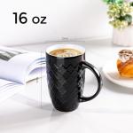 AmorArc Large Coffee Mugs Set of 6, 16oz Ceramic Tall Coffee Mugs Set with Textured Geometric Patterns for Coffee/Tea/Beer/Hot Cocoa, Dishwasher & Microwave Safe, Black