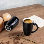 AmorArc Large Coffee Mugs Set of 6, 16oz Ceramic Tall Coffee Mugs Set with Textured Geometric Patterns for Coffee/Tea/Beer/Hot Cocoa, Dishwasher & Microwave Safe, Black