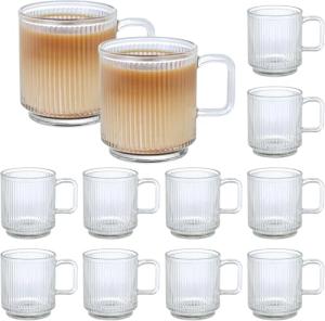 12 Pack Glass Coffee Mugs with Handles