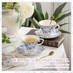 Cyan Country Roses Porcelain Tea Cup Set
