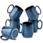 Set of 6 Blue Ceramic Coffee Mugs