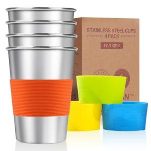 Kids Stainless Steel Cups with Silicone Sleeves - 4 Pack