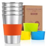 Kids Stainless Steel Cups with Silicone Sleeves - 4 Pack