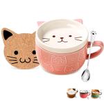 Cute Cat Mug with Lid – Pink Ceramic 10oz