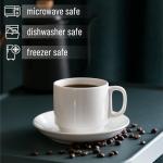 BTaT- Stackable Tea Cups and Saucers, White, Set of 6 (8 oz), Cappuccino Cups, Coffee Cups, White Tea Cup Set, British Coffee Cups, Porcelain Tea Set, Latte Cups