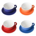 Yundu Porcelain Latte Cup and Saucer - 10 oz for Cappuccino,Tea,Cafe Mocha, Set of 4,Matte Mixed Color