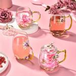 Purple Flower Tea Cup with Spoon and Lid Set