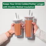 Reusable Iced Coffee Cup (16 Oz/Grande), Leak Proof and Double Wall Insulated Iced Coffee Tumbler, Come with Reusable Plastic and Metal Straws and Straw Cleaner