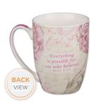 Christian Art Gifts Botanic Pink Butterfly Ceramic Coffee Mug – Inspirational Coffee Cup for Women & Men 12 oz. Lead-free Microwave and Dishwasher Safe Coffee Mug with Bible Verse: Believe - Mark 9:23