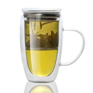 Double Wall Glass Tea Mug with Infuser 14 oz
