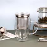 Double Wall Glass Tea Mug with Infuser 14 oz