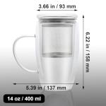 Double Wall Glass Tea Mug with Infuser 14 oz