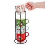 Christmas Stackable Coffee Mug Set with Rack