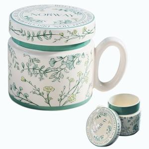 Flower Patterned Ceramic Mug with Lid, 12.9oz