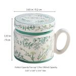 Flower Patterned Ceramic Mug with Lid, 12.9oz
